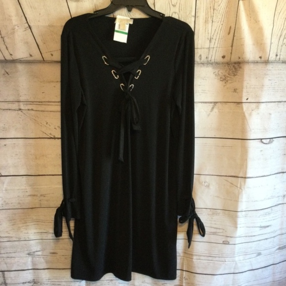 Michael Kors NWT Elegant Black Rhinestones Long Sleeve Party Wedding Dress Large - Picture 1 of 9